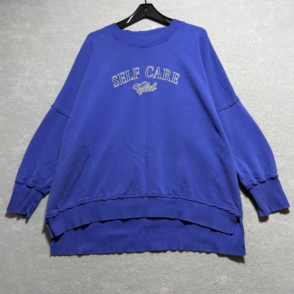 Aerie Crewneck Sweatshirt Oversized Self Care Club Womens L Purple Lounge Preppy